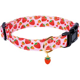 PREHAI Cute Cotton Dog Collar for Small Medium Large Dogs Special Design Cute Pink Strawberry Dog Collar for Girl Female Dogs Soft Adjustable Strawberry Puppy Collars for Girl Female Dogs Pet Collar