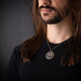 Viking Norse Wolf Yin Yang with Runes Pendant Necklace Jewelry