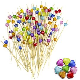 Cocktail Sticks Wooden Toothpicks 100pcs Hearts Fruit Food Picks Skewers for Desserts Appetizers Drinks Party Supplies