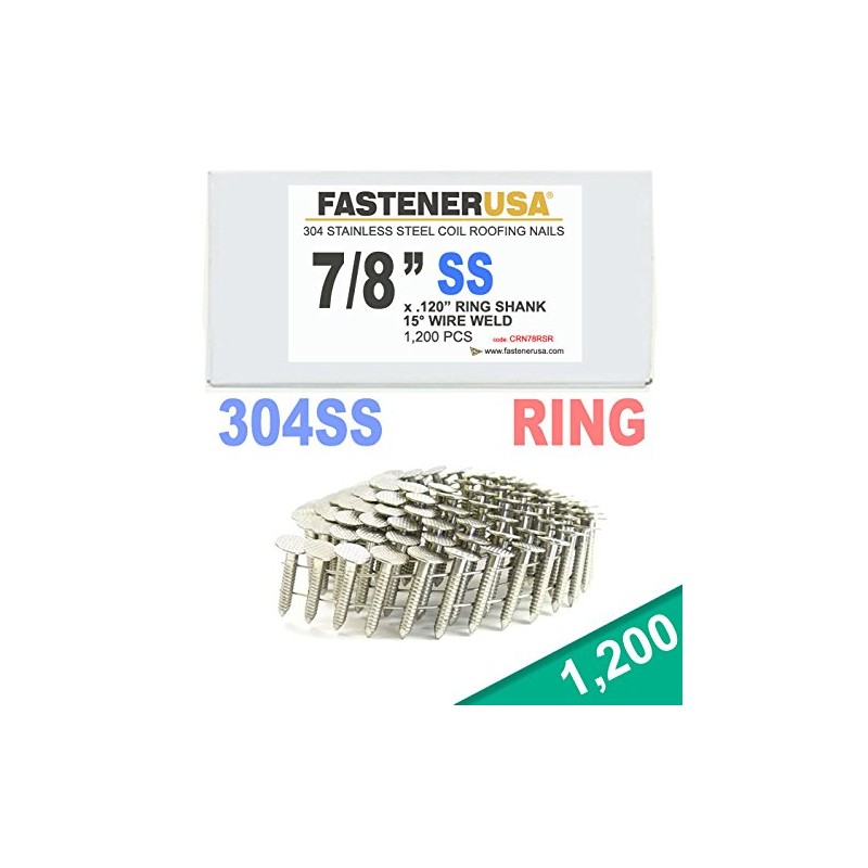 7/8" Ring 304SS Coil Roofing Nails 1,200ct