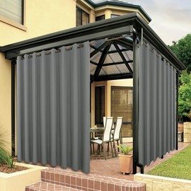 BONZER Extra Wide Waterproof Outdoor Curtains for Patio Heavy Privacy Sunlight Blocking Grommet Outside Curtains for Porch, Pergola, Gazebo, 1 Panel, 150W x 95L inch, Grey