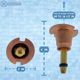 Poolzilla (5 Pack) Brass Pop-Up Flush Head Sprinkler with Full Pattern Spray Nozzle - Compatible with Flush Heads from Orbit, Champion and Other Major Brands - 1-½’’ Inch Pop-Up Height