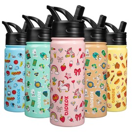 BJPKPK Insulated Water Bottle with Straw Lid, 18 oz Stainless Steel Metal Water Bottles, Reusable Leak Proof BPA Free Water Bottles, Cups, Thermos, Unicorn