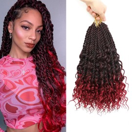 QIDESHENG 9 Packs Senegalese Twist Crochet Hair 14 Inch Pre-Looped Island Twist Boho Crochet Braids Hair Extensions with curls Synthetic Crochet Hair Extensions for Black Women（1B/Bug）