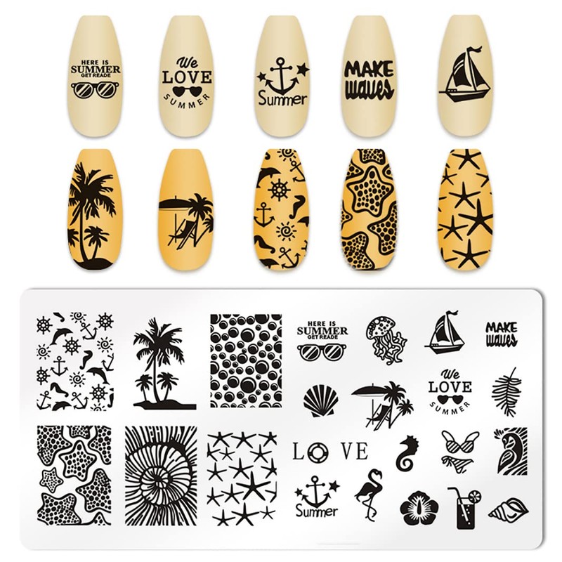 JERCLITY 6pcs Seaside Scenery Nail Stamping Plate Nail Stamping Kit