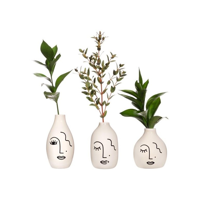 Sass & Belle Abstract Face White Vases - Set of