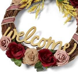VADCAD Wreath 18 Inch All Season - Front Door Wreath – Artificial Roses – Welcome Wreath – Farmhouse Décor for The Home – Modern Home Décor