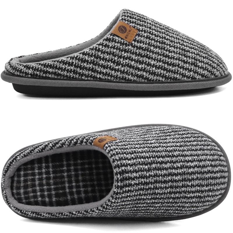 Oncai Men's Memory Foam Slippers Warm Plaid Fluffy Plush Lined