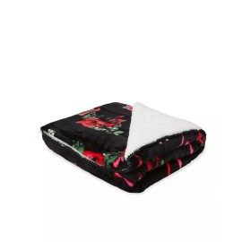 VICTORIA'S SECRET Black Floral Sherpa Fleece 50X60inch Flannel Blanket 2021 NEW