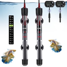 Dreyoo 2 Set 100W Aquarium Fish Tank Heater, Submersible Aquarium Heater with Thermometers and Suckers, Adjustable Knob Aquarium Water Heater Built-in Thermostat for 15-30 Gallon Aquariums