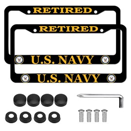 2 Pack Retired License Plate Frames for U.S. Navy, Matte Black Universal Aluminum Front and Rear License Plate for USN
