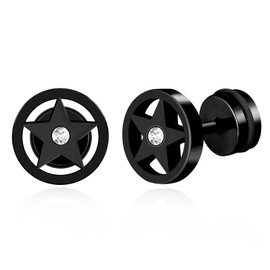 feilok pentagram Stud Earrings for Women Men Stainless Steel Piercing Huggie Ear Jewelry black