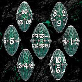 ARUOHHA DND Metal Dice Black Green Dragon Egg Dice with Metal Box, Dungeons and Dragons Role Playing Game D&D Dice Polyhedral D and D Dice Set D20 D12 D10 D8 D6 D4