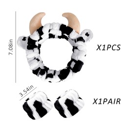 1 Piece Cow Headband with 2 Pieces Cow Bracelet, Cute Face Wash Headband, Makeup Headband, Makeup Remover Headband, Cow Horn Headband, Stretchy Spa Headband