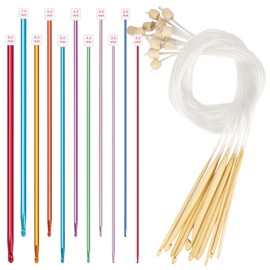 Reessy Tunisian Crochet Hooks Set, 11PCS Aluminium Tunisian Crochet Hook 2.0-8.0mm and 12 PCS Bamboo Tunisian Crochet Hooks with Cable 3.0-10.0mm, Afghan Tunisian Crochet Hook for Knitting Blanket