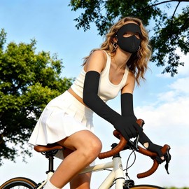 2 Pares Guantes para Manejar Mujer con Protección UV + 2 Mascarillas Faciales Solares, Seda Helada Transpirable Antideslizante Táctil, Guantes de Sol para Conducir Ciclismo Running al Aire Libre