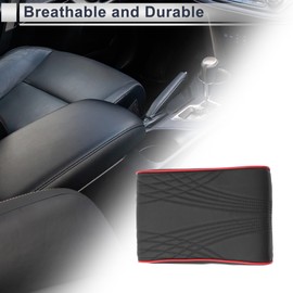 X AUTOHAUX Car Center Console Cover Car Armrest Cover 12.60"x8.66"x1.97" Black Red Napa Leather