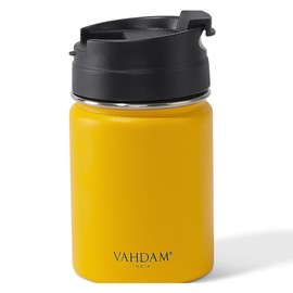 VAHDAM, Vitality Flip Thermos Flask (260 ml) Stainless Steel Drinking Bottle, Yellow Water Bottle/Thermos Flask, Environmentally Friendly and Reusable Thermos Flasks, For Hot/Cold Drinks
