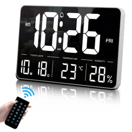DFBL Digital Clock, WiFi Clock, Wall Mounted, Digital, 13 Inches, Remote Control, Automatic Time Correction, Radio Wave, Large, 5 Levels of Dimming, USB Powered, Alarm, Loud Volume, Digital Calendar,