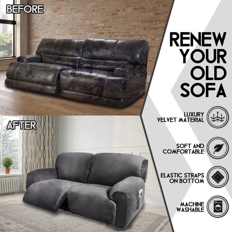 ULTICOR Extra Wide 75-100" 2 Seater Reclining Sofa Slipcover, Velvet