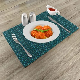 ABAKUHAUS Tropical Place Mats Set of 4, Exotic Ginkgo Leaves Motif, Washable Fabric Placemats for Dining Room Kitchen Table Decor, Turquoise Dark Teal
