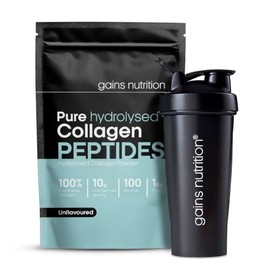 GN Hydrolysed Collagen Peptides Powder, Bovine, Unflavoured, Type I and III, 10g per Serving, 100 Servings, 1kg, with 600ml Shaker