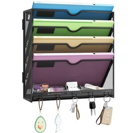 Organizador de archivos de pared colgante de 5 niveles, organizador de correo y organizador de papel de escritorio, elegante soporte de carpeta de arc