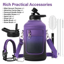 DYSANKY Insulated Water Bottle | Thickened Stainless Steel Vacuum Metal Thermos | Portable Sports Half Gallon Large Water Jug for Gym and Hiking with Straw, Carrier Bag, Handle Strap | BPA-Free 64 oz