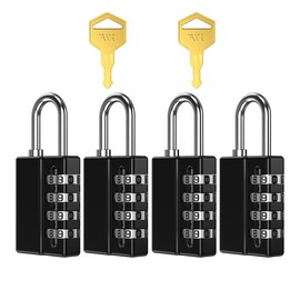LOFICOPER 4 Digit Combination Padlock, 4 Pack Combination Lock with 2 Keys, Heavy Duty Waterproof Padlock for Outdoor, Gym Locker, Sports Locker, Gate, Case