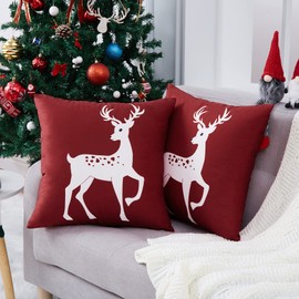 CAROMIO Christmas Cushion Cover, Decorative Velvet Cushion Cover for Living Room Bedroom Sofa Soft Cushion Cover Green Deer 20x20 Inch 2 Pack