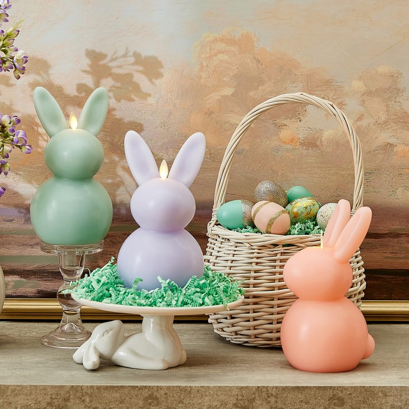 Luminara Easter Bunny Candle- Gentle Lavender 4.8" x 8"- Flameless