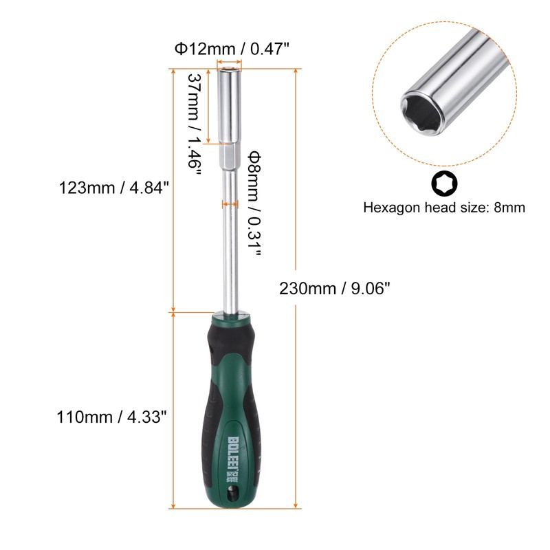 sourcing map 2pcs Metric Nut Driver 8mm CR-V Non-Magnetic Tip