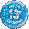 Oaktree UK Oaktree 18" Happy 13th Birthday Blue Holographic, Aluminium