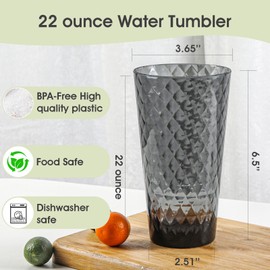 AKMQYM BPA-Free Plastic Tumblers 8 Pack (8x22oz) | Reusable Dishwasher Safe | Stackable Shatterproof Cups | Plastic Drinkware & Drinking Tumblers for Restaurant, Home, Party