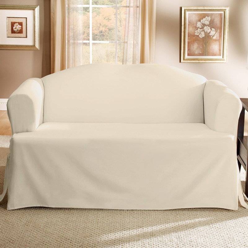 SureFit Home Décor Cotton Duck Solid T-Cushion Loveseat One Piece