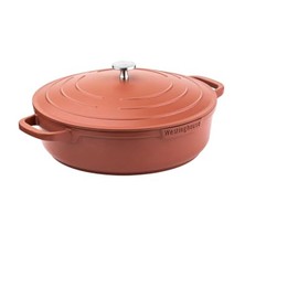 Westinghouse Low Casserole with Lid, 11 Inches, Red, Cast aluminum, Kitchen, Kitchen Accessories