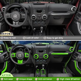 Opall 18PCS Full Set Interior Decoration Trim Kit Steering Wheel & Center Console Air Outlet Trim, Door Handle Cover Inner for Jeep Wrangler JK JKU 2011-2018 2 Door &4 Door (Green)