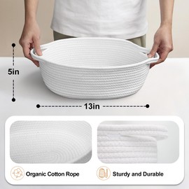 MEGASKET MEGASKET White Small Woven Basket, 13 x 9 x 5 Baskets for Gifts Empty, Cotton Rope Gift Basket, Cute Nursery Baby Basket, Cat Dog Toy Bin Box, Wicker Storage Basket with Handle, Easter Basket