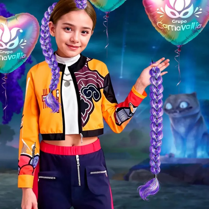 Peluca Trenza Extensión Cabello Lila K-pop Demon Rumi Fiesta Lila