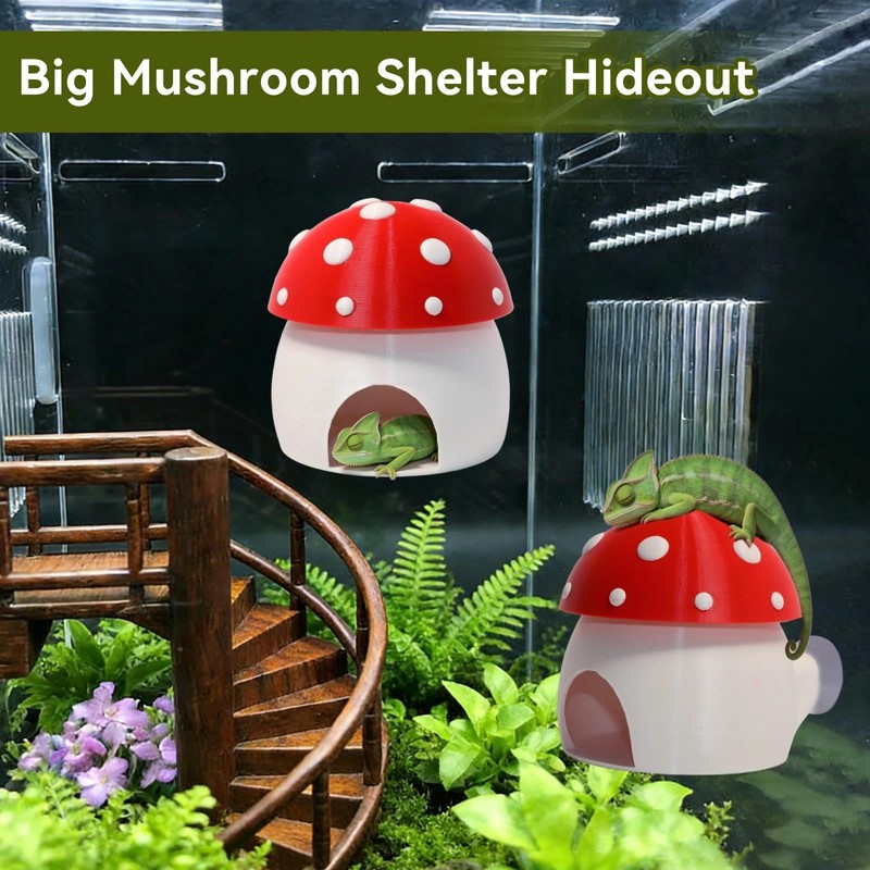 3D Red Mushroom House Reptile Hides and Caves, Reptile Hideout