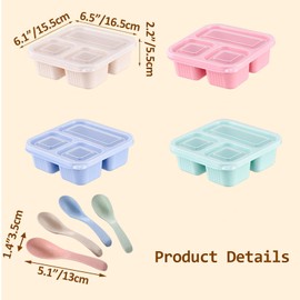 Yeanifeana 4-Pack Reusable Bento Box with 3 Stackable Snack Containers & 4 Spoons, Multi-Compartment Food Storage for Meal Prep, Leak-Proof Lunch Box for Kids Adults, Office, Travel