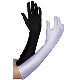 HALF BLACK HALF WHITE ELBOW LENGTH GLOVES PERFECT FOR ADULT LADIES SCHOOL BOOK WEEK & WORLD BOOK DAY CHARACTER FANCY DRESS COSTUME ACCESSORY