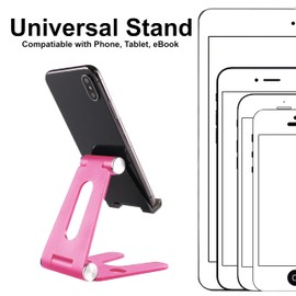Pokanic Fully Foldable Multi-Angle Aluminum Phone & Tablet Stand - Adjustable Dock Holder for Desk, Bed, Office, School, Kitchen, Travel - Portable Charger Station Organizer (Rose Gold, Foldable)