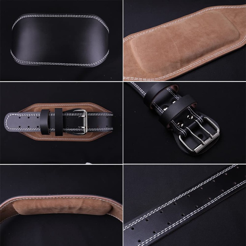 Leather Contoured Weightlifting Belt with Steel Roller Buckle Support Powerlifting