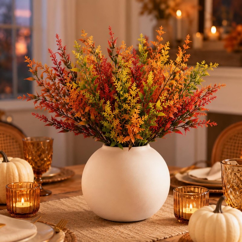 8 Pcs Artificial Flowers Autumn Decorations,Orange Fall Artificial Lavender