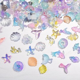 50Pcs Ocean Nail Charms Summer Sea Shell Starfish Jellyfish Dolphin Nail Art Charms 3D Resin Nail Rhinestone Marine Life Nail Art Supplies Colorful Nail Decoration Accessories for DIY Acrylic Nails
