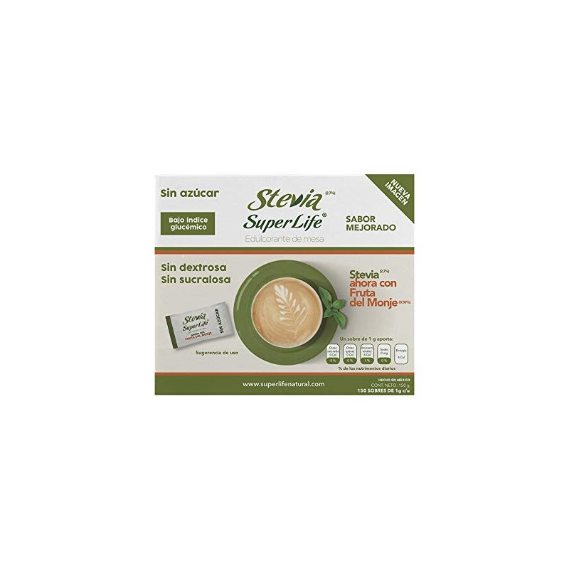 Stevia Super Life® Bio 150 Sobres, Con Fruta del Monje