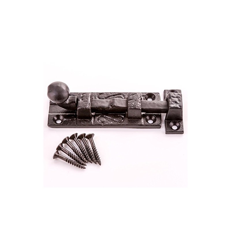 75mm Antique Style Door Bolt - Black Cast Iron Sliding