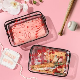Liobelon 12 Pieces Baseball Makeup Bags 7 x 4.7 x 2.4inch Clear PVC Baseball Cosmetic Case Waterproof Travel Size Clear Toiletry Bags for Women Portable Travel Makeup Pouch (baseball)