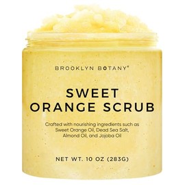 Brooklyn Botany Sweet Orange - Exfoliante corporal hidratante y exfoliante para el cuerpo, cara, manos, pies, combate las estrías, líneas finas, arrugas, gran regalo para mujeres y hombres, 10 onzas